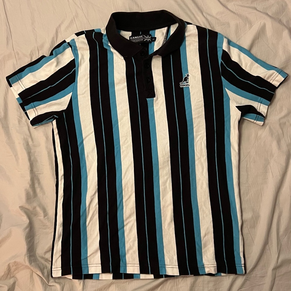 Kangol Black, White, and Blue Striped Polo